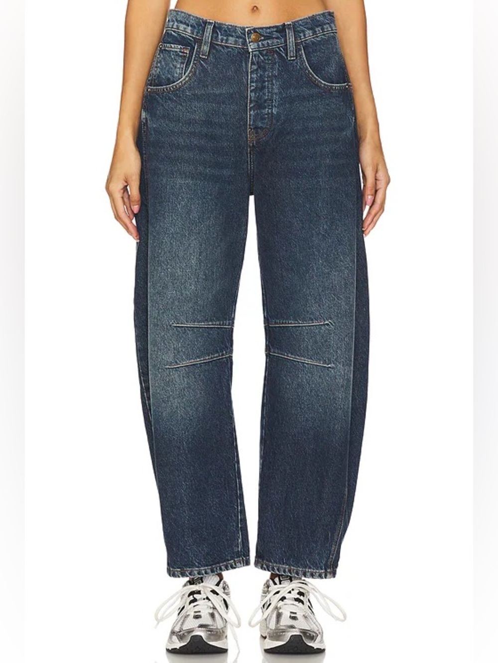 Free People We The Free Good Luck Mid-Rise Barrel Jeans in Deep End 25